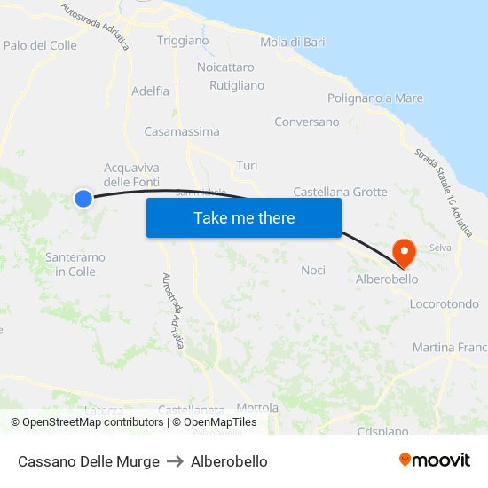 Cassano Delle Murge to Alberobello map