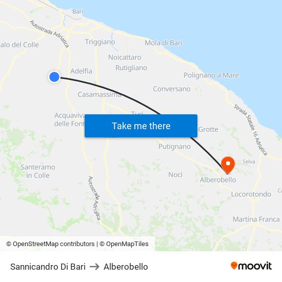 Sannicandro Di Bari to Alberobello map