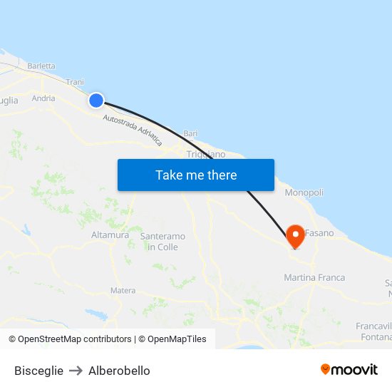 Bisceglie to Alberobello map