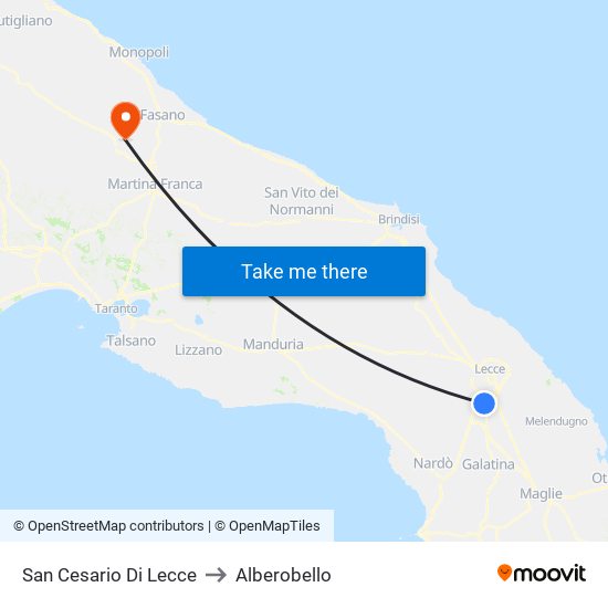 San Cesario Di Lecce to Alberobello map