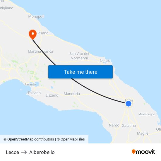 Lecce to Alberobello map