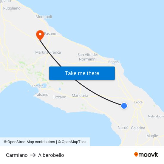 Carmiano to Alberobello map
