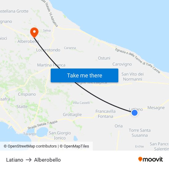 Latiano to Alberobello map