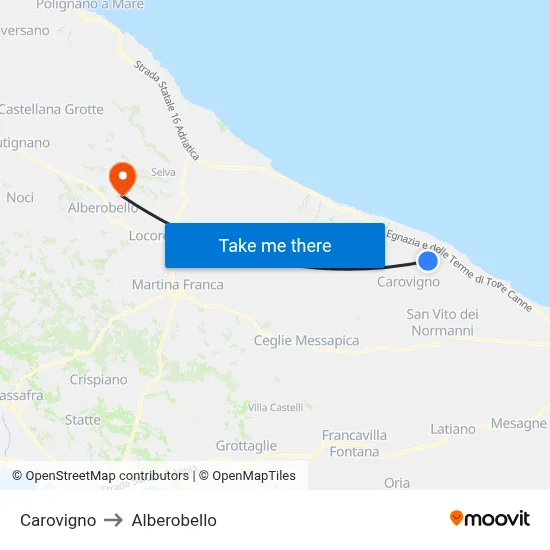 Carovigno to Alberobello map