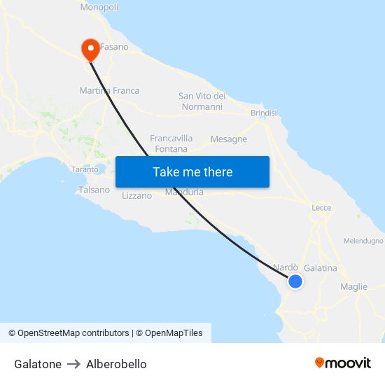 Galatone to Alberobello map