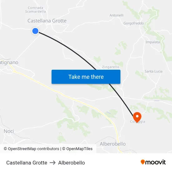 Castellana Grotte to Alberobello map