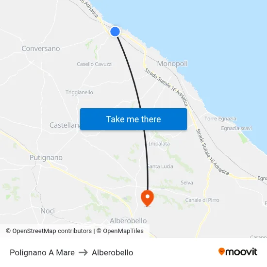 Polignano A Mare to Alberobello map