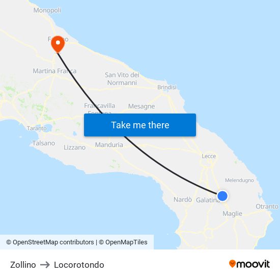 Zollino to Locorotondo map