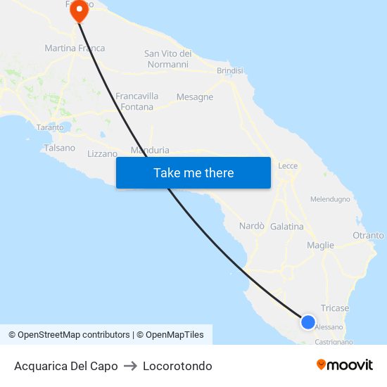Acquarica Del Capo to Locorotondo map