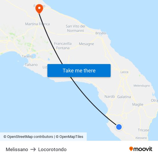 Melissano to Locorotondo map