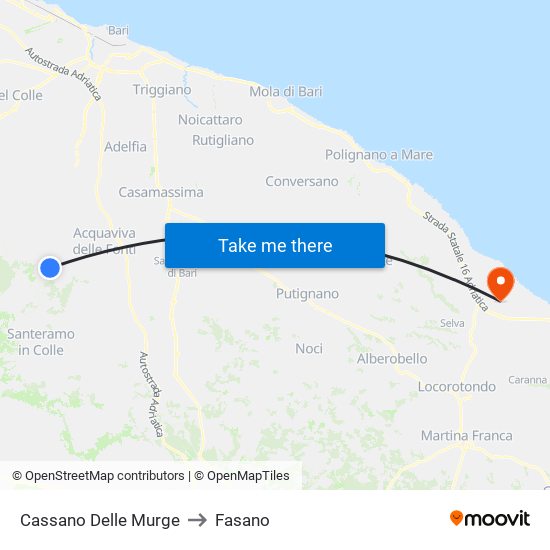 Cassano Delle Murge to Fasano map