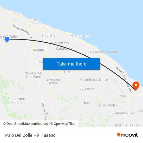 Palo Del Colle to Fasano map