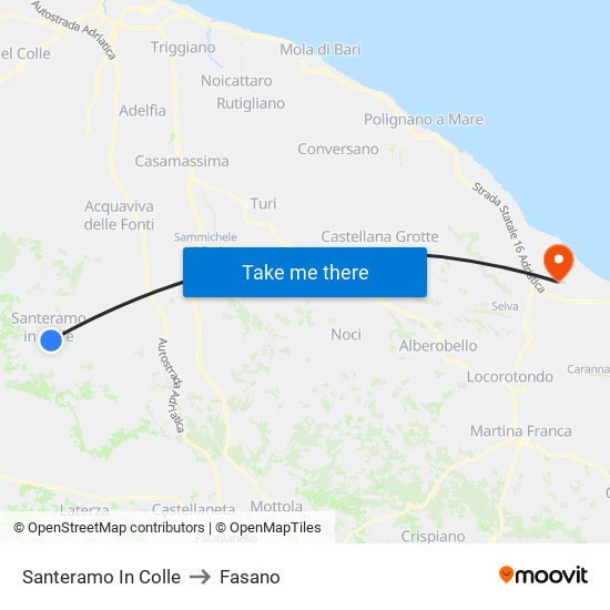 Santeramo In Colle to Fasano map