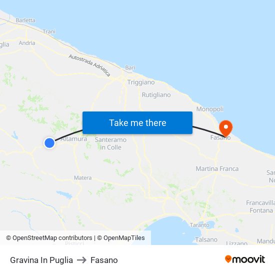 Gravina In Puglia to Fasano map