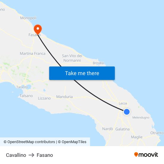 Cavallino to Fasano map