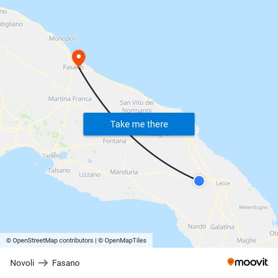 Novoli to Fasano map