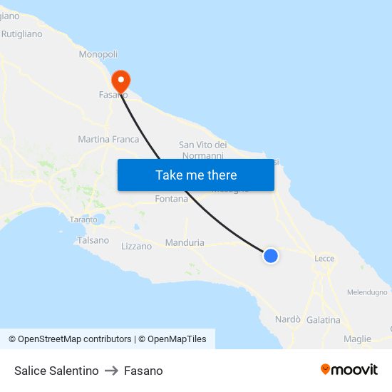 Salice Salentino to Fasano map