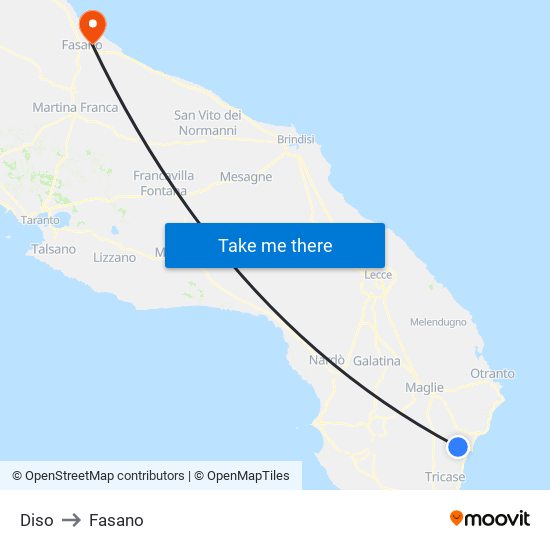 Diso to Fasano map