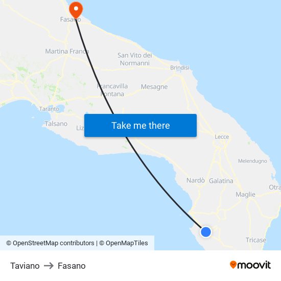 Taviano to Fasano map