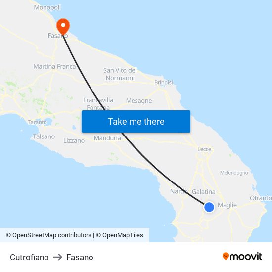 Cutrofiano to Fasano map