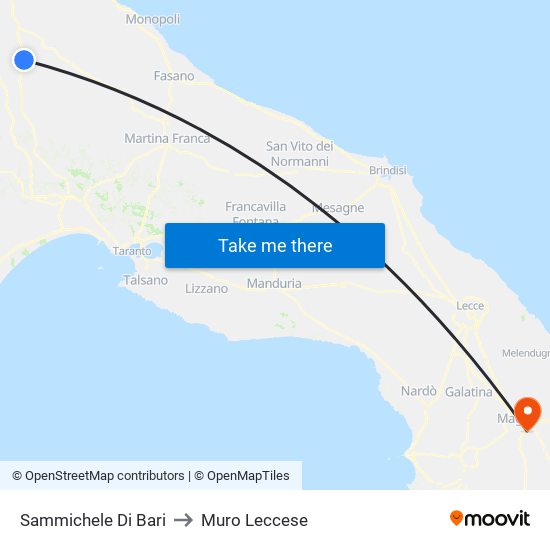 Sammichele Di Bari to Muro Leccese map