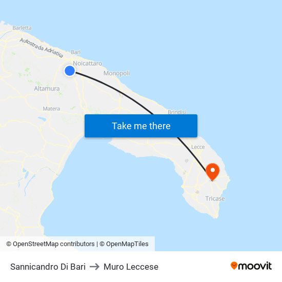 Sannicandro Di Bari to Muro Leccese map