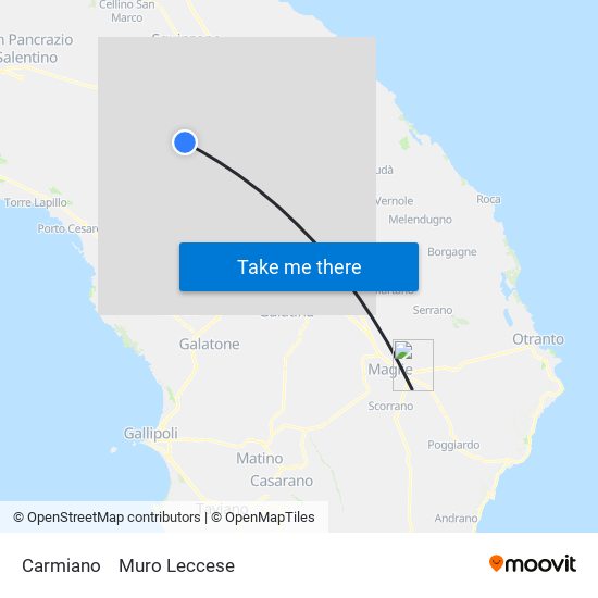 Carmiano to Muro Leccese map