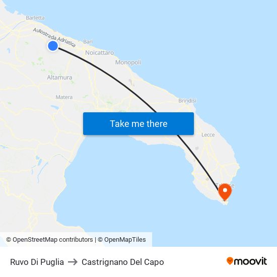 Ruvo Di Puglia to Castrignano Del Capo map