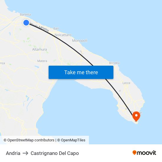 Andria to Castrignano Del Capo map