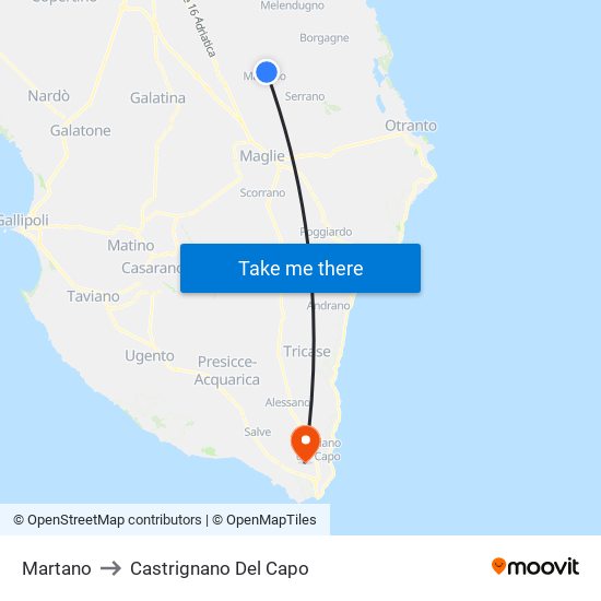 Martano to Castrignano Del Capo map