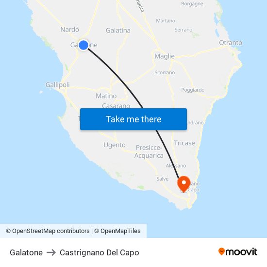 Galatone to Castrignano Del Capo map