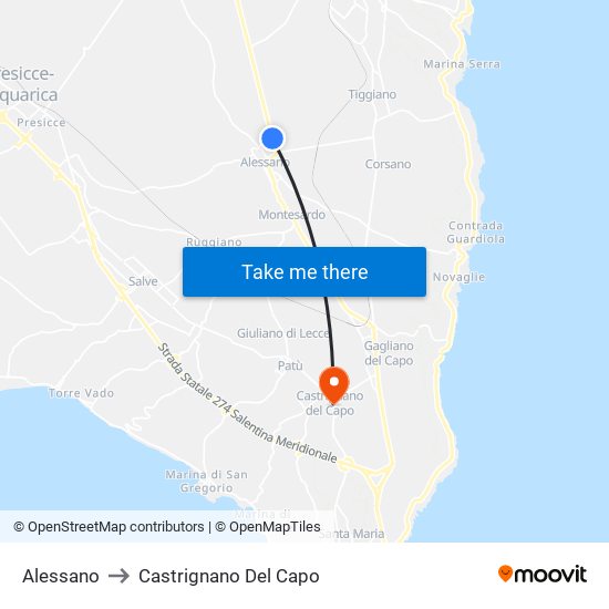 Alessano to Castrignano Del Capo map