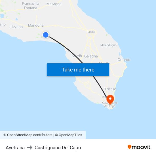Avetrana to Castrignano Del Capo map