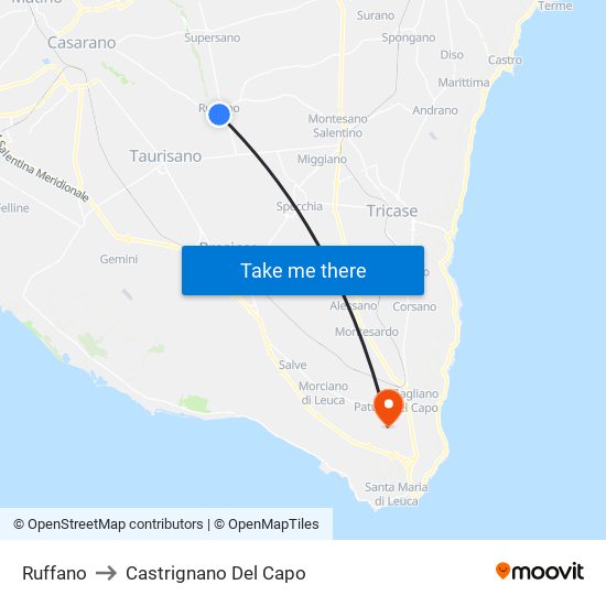 Ruffano to Castrignano Del Capo map