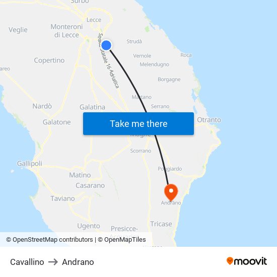 Cavallino to Andrano map