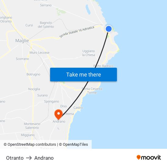 Otranto to Andrano map