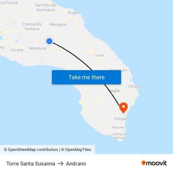 Torre Santa Susanna to Andrano map