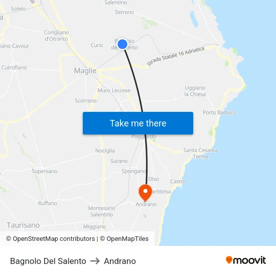 Bagnolo Del Salento to Andrano map