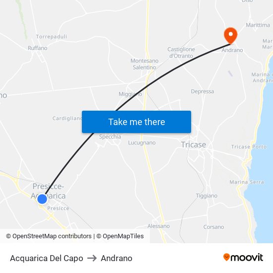 Acquarica Del Capo to Andrano map
