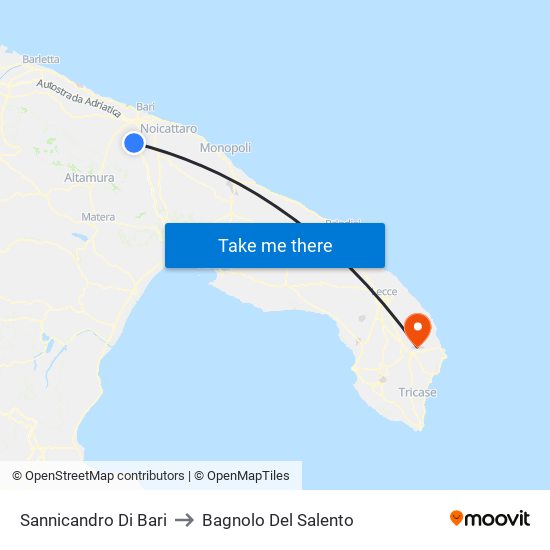 Sannicandro Di Bari to Bagnolo Del Salento map