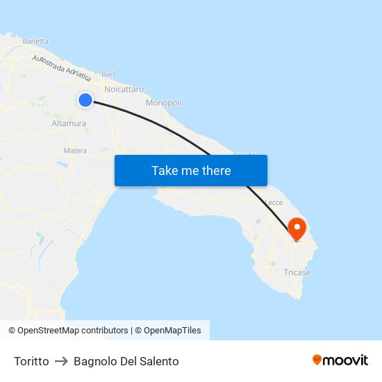 Toritto to Bagnolo Del Salento map