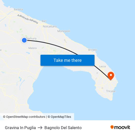 Gravina In Puglia to Bagnolo Del Salento map