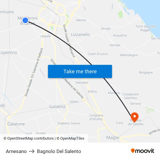 Arnesano to Bagnolo Del Salento map