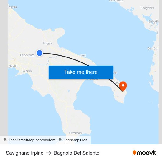 Savignano Irpino to Bagnolo Del Salento map