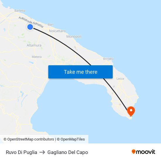 Ruvo Di Puglia to Gagliano Del Capo map