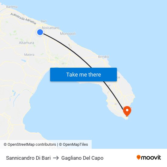 Sannicandro Di Bari to Gagliano Del Capo map