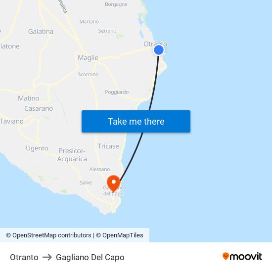 Otranto to Gagliano Del Capo map