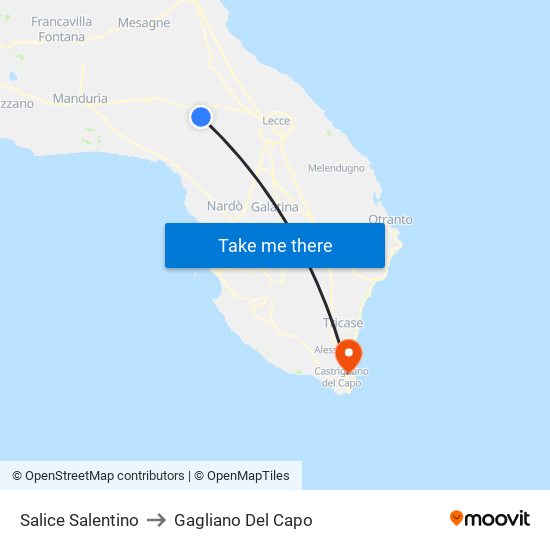 Salice Salentino to Gagliano Del Capo map