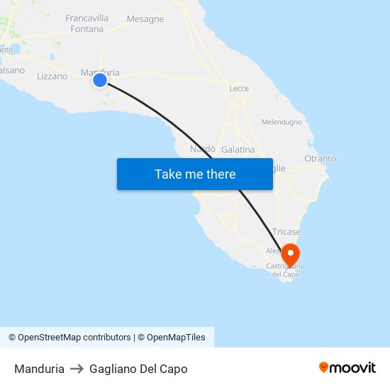 Manduria to Gagliano Del Capo map