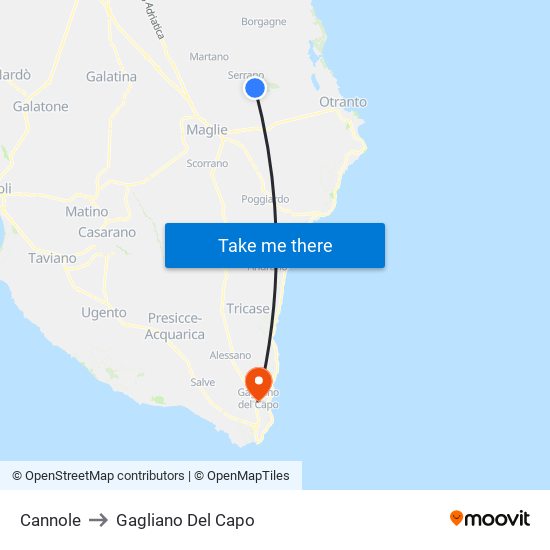 Cannole to Gagliano Del Capo map